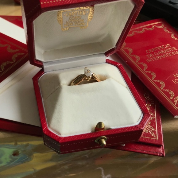 Cartier Diamond Marquis Solitaire Engagement Tri Gold Ring EUC - Picture 5 of 9